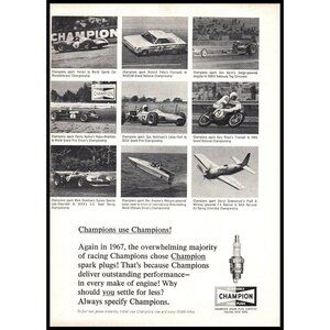 1968 Champion Spark Plugs Vintage Print Ad Richard Petty Denny Hulme Wall Art
